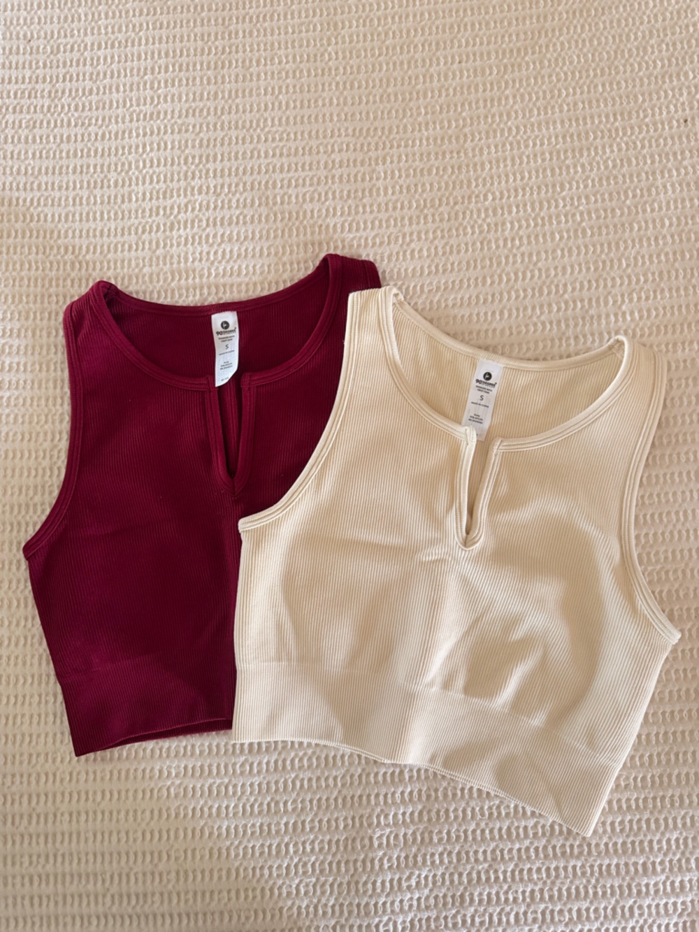 90 Degree By Reflex Ribbed Tank Tops in Burgundy and Cream